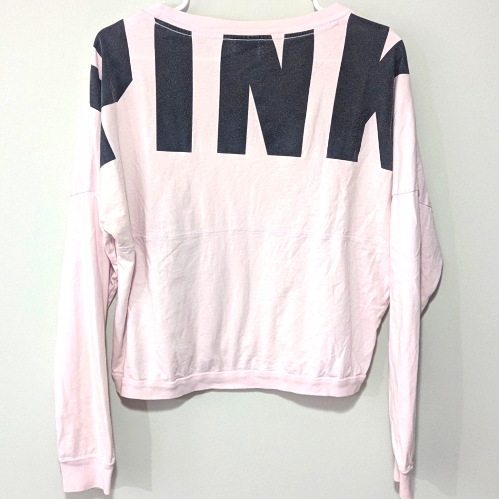 PINK Victoria's Secret Upper Back Logo Long Sleeve Banded Crop T Shirt Pink Sm